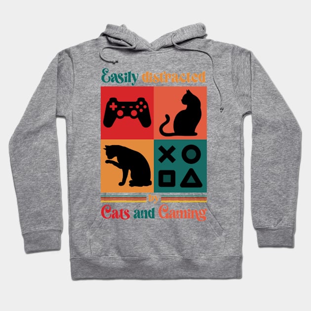 Easily Distracted By Cats and Gaming - Retro Cat Gaming Hoodie by JessArty